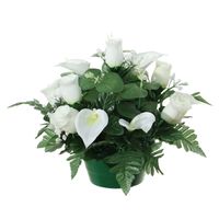 Kunstbloemen plantje in pot - wit - 26 cm - Bloemstuk ornament - met bladgroen   -