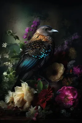 Alexsar Art schilderij Glas art raven floral 70x50cm
