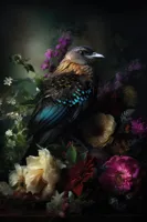 Alexsar Art schilderij Glas art raven floral 70x50cm