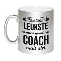 Zilveren leukste en meest geweldige coach cadeau koffiemok / theebeker 330 ml