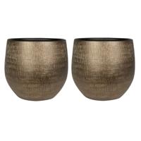 Plantenpot/bloempot in een strakke Modern design look - 2x stuks - metal goud - Dia 36 cm en Hoogte