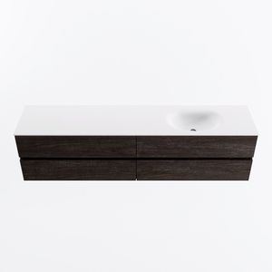 MONDIAZ VICA 200cm badmeubel onderkast Dark Brown 4 lades. Wastafel MOON rechts 1 kraangat, kleur Talc.