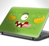 Laptop sticker kind groen monster - thumbnail