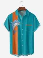 Dolphin Chest Pocket Short Sleeve Bowling Shirt - thumbnail
