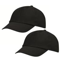 Baseballcap / pet Outdoor - 2x - 5 panels - zwart - volwassenen - klittenbandsluiting - katoen