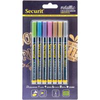 7x Metallic gekleurde vloeibare krijtstiften - ronde punt - 1-2 mm - hobby artikelen - kantoor