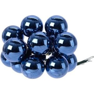 50x Donkerblauwe mini kerstballen kerststukje stekers 2 cm glans