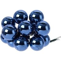 50x Donkerblauwe mini kerstballen kerststukje stekers 2 cm glans - thumbnail