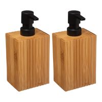 5Five Zeeppompje/dispenser Bamboo Lotion - 2x - lichtbruin/zwart - 8 x 17 cm - 280 ml - hout - Zeeppompjes - thumbnail