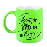 Best Mom Ever cadeau mok / beker neon groen 330 ml - cadeau mama Moederdag / verjaardag - feest mokken - thumbnail