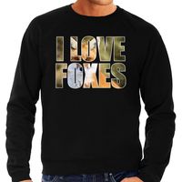 Tekst sweater I love foxes met dieren foto van een vos zwart voor heren - thumbnail