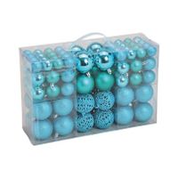 100x stuks kunststof kerstballen turquoise blauw 3, 4 en 6 cm - thumbnail