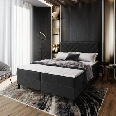 OP=OP Opberg Boxspring 180 x 200 Zwart - Chevron - Incl. Voetbord - Extra Hoog!