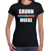 Grunn moeke met vlag Groningen t-shirts Gronings dialect zwart voor dames - thumbnail