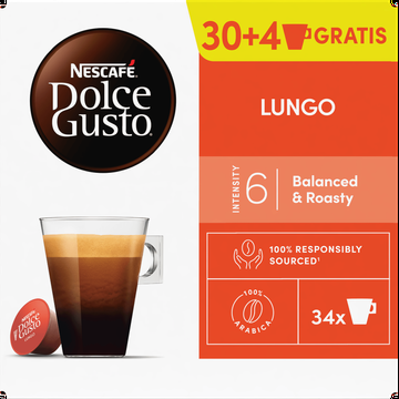 NESCAFÉ Dolce Gusto, Koffiecapsules Lungo, 30 + 4 cups gratis bij Jumbo