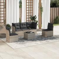 6-delige Loungeset met kussens poly rattan lichtgrijs