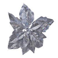 1x stuks decoratie bloemen kerstster zilver glitter op clip 23 cm - thumbnail