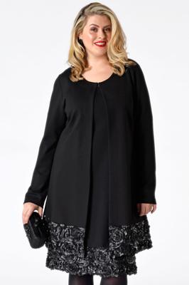 Yoek Blazer met leren bloemblaadjes | Zwart | Maat XXL