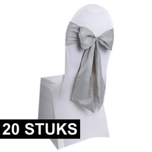 20x Bruiloft stoel decoratie zilveren strikken