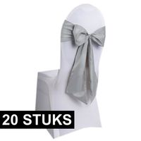 20x Bruiloft stoel decoratie zilveren strikken - thumbnail