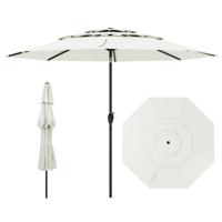300 cm Grote 3-laagse Parasol Tafelparasol met Kantelmechanisme Handslinger 8 Stevige Ribben Zonnescherm voor Tuin Strand Wit