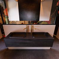 Badkamermeubelset Mondiaz Erin 150 cm met 1 Lade met RIDGE Wastafel Dubbel Urban met 2 kraangaten Greeploos Mat Antracite