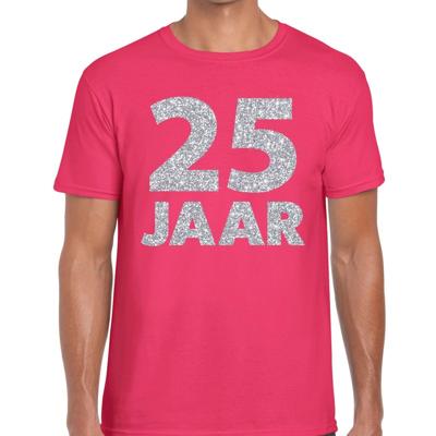 25 jaar verjaardag t-shirt - roze - voor heren - zilver glitters print - jubileum - leeftijd 25 jaar verjaardag t-shirt - roze - voor heren - zilver glitters print - jubileum - leeftijd