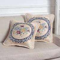 Geborduurde retro Home bank kussen kussensloop grootte: 48 * 48cm zonder kern (blauw)