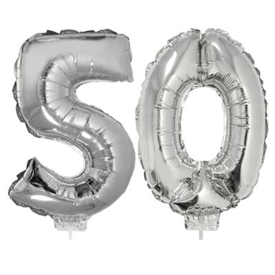 60 jaar leeftijd feestartikelen - versiering cijfers - ballonnen op stokje - van 41 cm