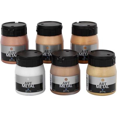 Schjerning Hobbyverf metallic, afm 5102, 5104, 5106, 5108, 5109, 5110, metallic kleuren, 6x250 ml/ 1 doos
