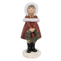 Clayre & Eef Beeld Kind 13 cm Rood Polyresin Kerstfiguren - thumbnail