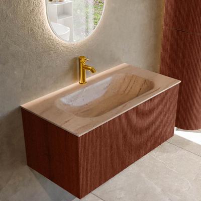 Badmeubel Mondiaz Kurve-Dlux | 90 cm | Meubelkleur Ruby | Wastafelkleur Saba | Solid surface | Wasbak midden spoelbak | 1 kraangat