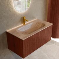 Badmeubel Mondiaz Kurve-Dlux | 90 cm | Meubelkleur Ruby | Wastafelkleur Saba | Solid surface | Wasbak midden spoelbak | 1 kraangat