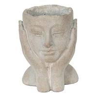 Clayre & Eef Bloempot Hoofd 13x13x18 cm Grijs Steen Bloempot binnen