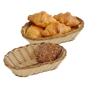 Brood/fruit mandje - 2x - gevlochten kunststof - beige - ovaal - L26 x B17 x H7 cm - broodmand