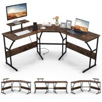L-Vormig Bureau met Stopcontacten Hoekbureau met Verwijderbare Schermsteun 225 cm Lange Computerwerkplek voor 2 Personen