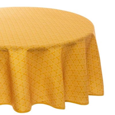 Tafelkleed rond 180 cm etnisch print - oker geel - polyester