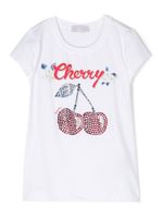 Monnalisa t-shirt Cherry à ornements strassés - Blanc