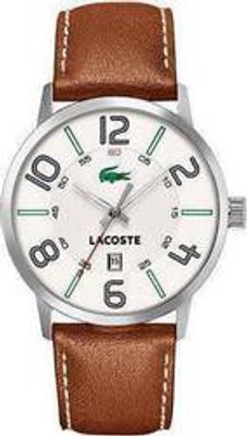 Lacoste horlogeband 2010498 / LC-44-1-14-2213 Leder Bruin 24mm + wit stiksel
