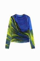 Gerimpeld tulen T-shirt golven - BLUE - XL