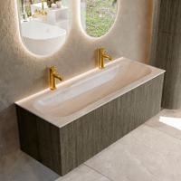 Badmeubel Mondiaz Kurve-Dlux | 120 cm | Meubelkleur Shadow | Wastafelkleur Meli | Solid surface | Wasbak midden spoelbak | 2 kraangaten