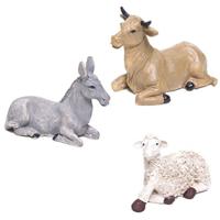 Kerststal dieren beeldjes - os, ezel, schaap en schaap - 9 x 6 x 5 cm - kerststalbeeldjes