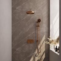 BRAUER Stripe Thermostatische Inbouw Regendouche - drukknoppen - SET 35 - 25cm douchekop - gebogen muurarm - 3-standen handdouche - doucheslang - geïntegreerde glijstang - koper geborsteld PVD 5-GK-433