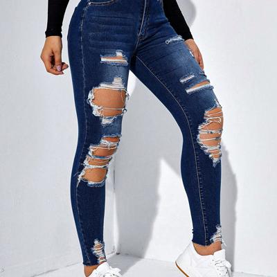 Bon&Bon Women's High Waist Skinny Jeans - Ripped Light Grey Denim Dark Wash / M