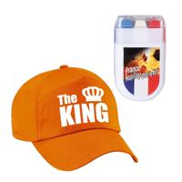 Koningsdag THE KING feest petje - baseballcap - oranje - Met vlag schminkstift - heren