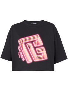 Balmain t-shirt crop à logo imprimé - Noir