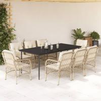 9-delige Tuinset met kussens poly rattan beige