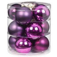 Tube met 12 paarse kerstballen van glas 8 cm glans en mat - Kerstbal - thumbnail