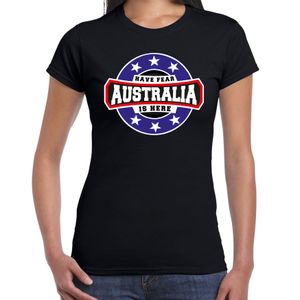 Have fear Australia is here / Australie supporter t-shirt zwart voor dames