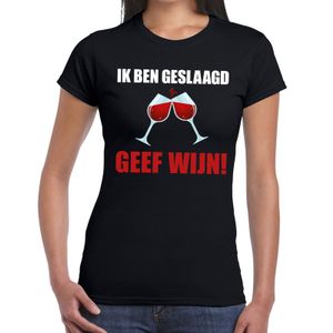 Ik ben geslaagd geef wijn t-shirt zwart dames